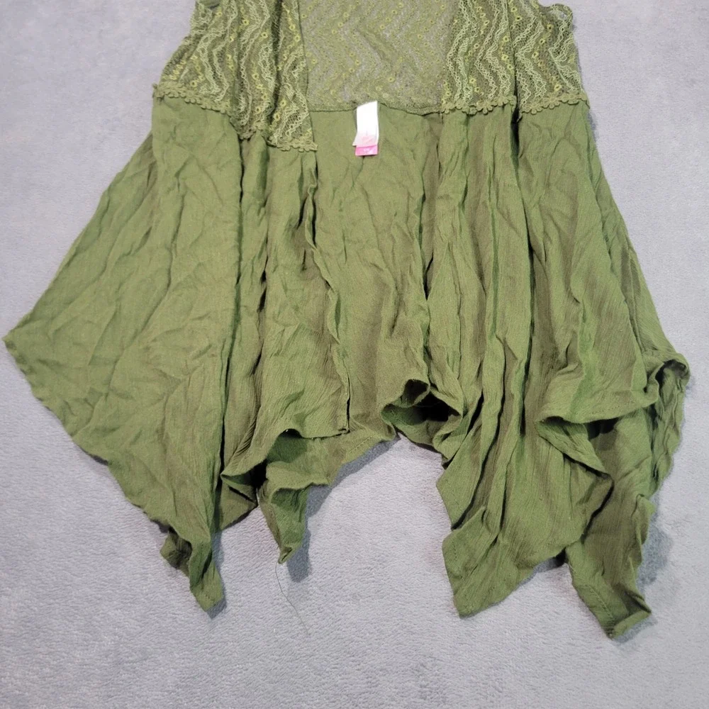 No Boundaries Vest Womens L Olive Green Lace Back Sharkbite Boho Layering NJ17T1